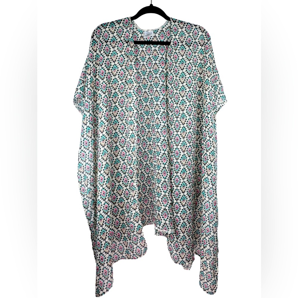 Boho Aztec Kimono One Size Serra Tribal Print Lightweight Festival Coverup
